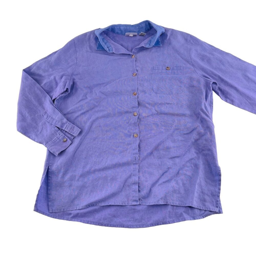 Chicos Design Linen Button Up Shirt Purple Long‎ Sleeve Casual Top Women Size 1